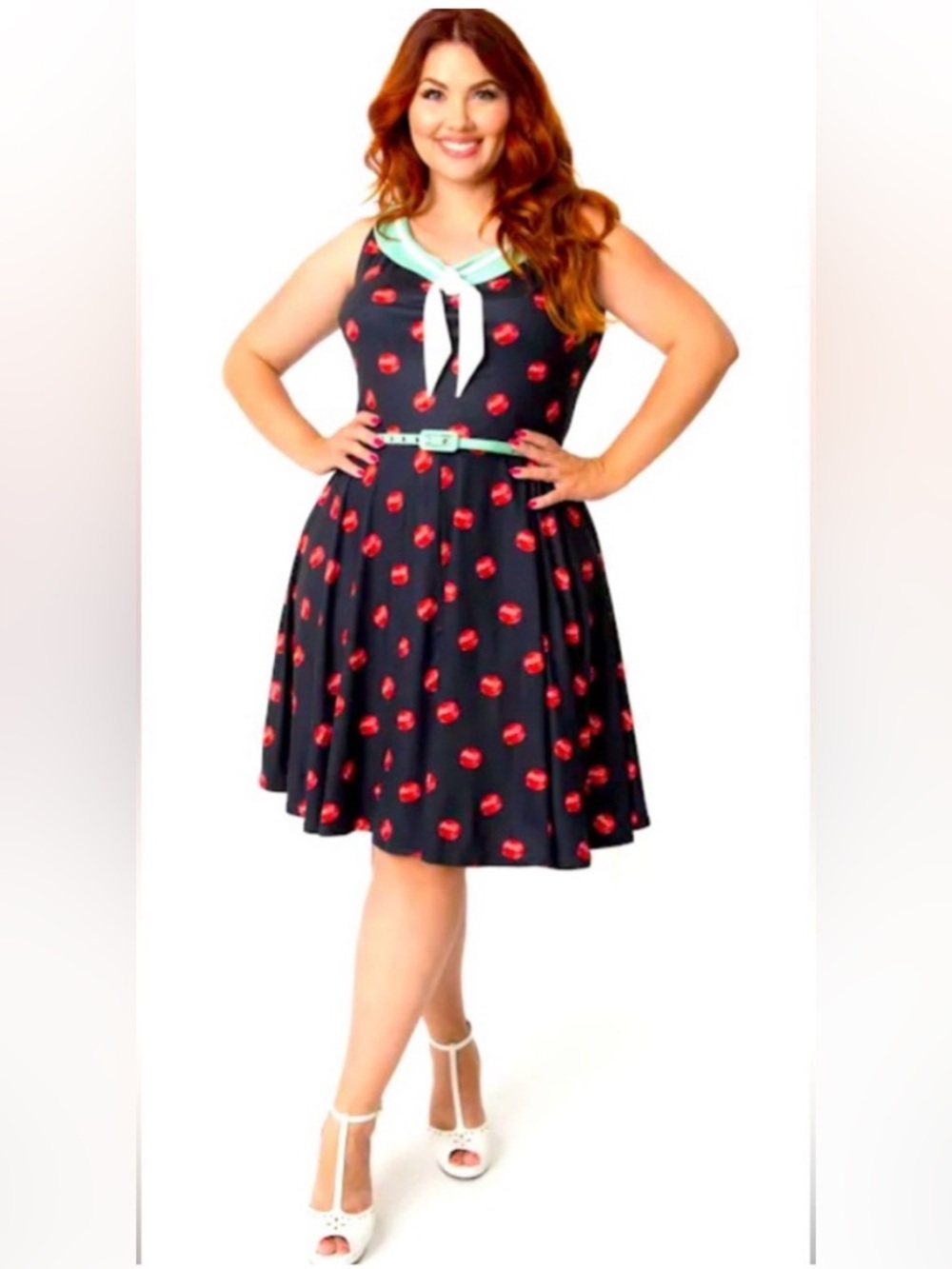 Unique Vintage Coca Cola Fit-and-Flare Dress with Mint Trim